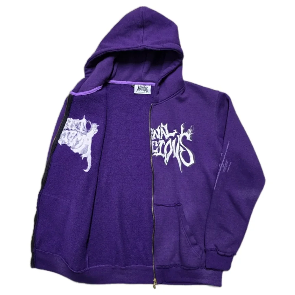 VTG Grunge Eternal Ambitions Jesus Hoodie Full Zip Purple Men L Affliction Style